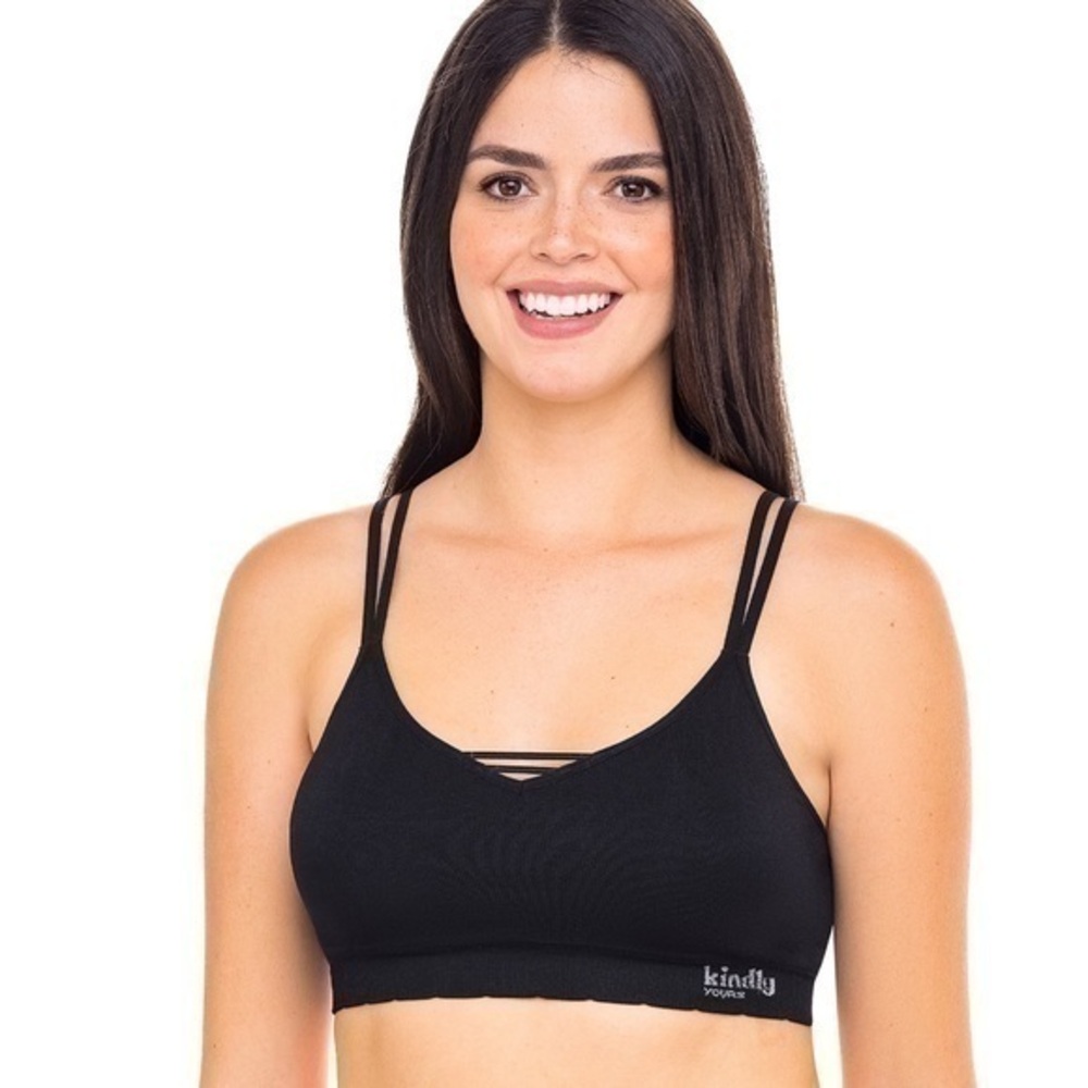 Kindly Yours Women's Seamless Pullover V-Neck Bralette, black, Size S NWT